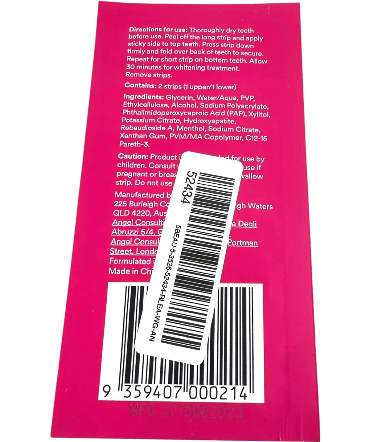 Hismile PAP+ Teeth Whitening Strips Single Sachet 1 Application, size X1 — back
