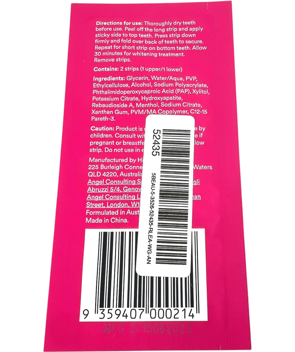 Hismile PAP+ Teeth Whitening Strips Single Sachet 1 Application, size X1 — back