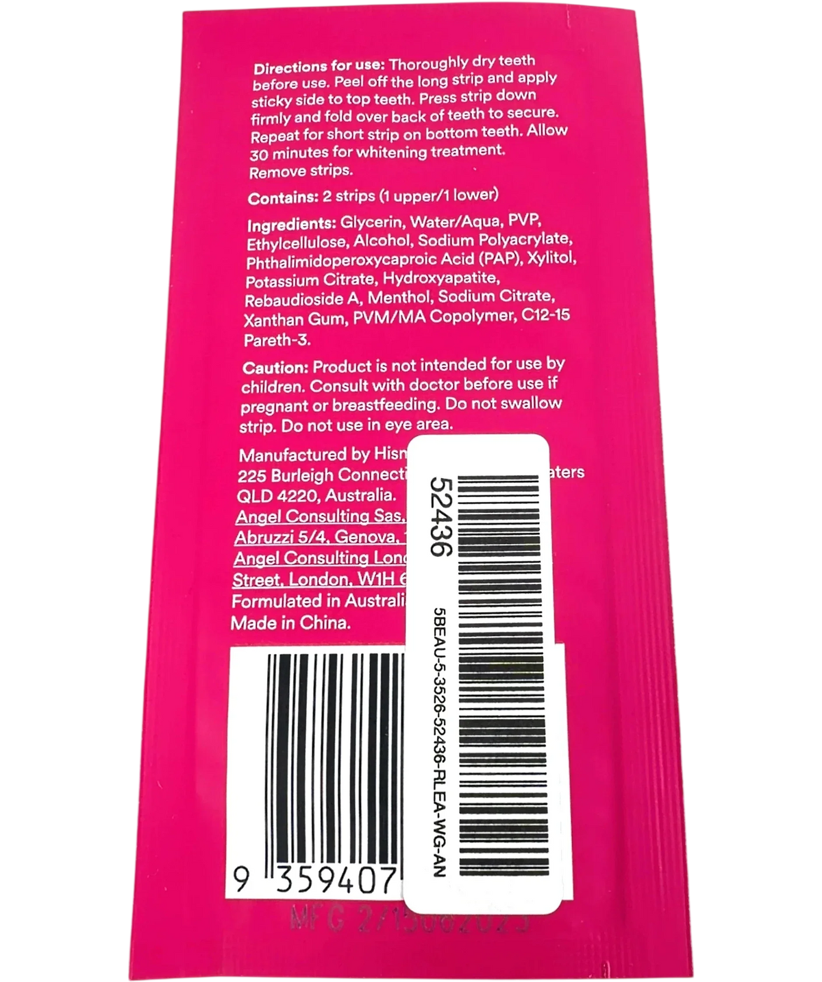 Hismile PAP+ Teeth Whitening Strips Single Sachet 1 Application, size X1 — back