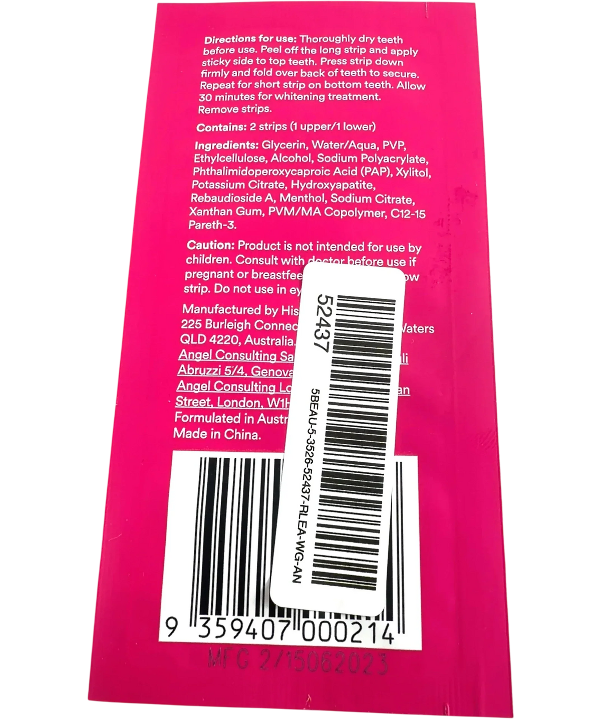 Hismile PAP+ Teeth Whitening Strips Single Sachet 1 Application, size X1 — back
