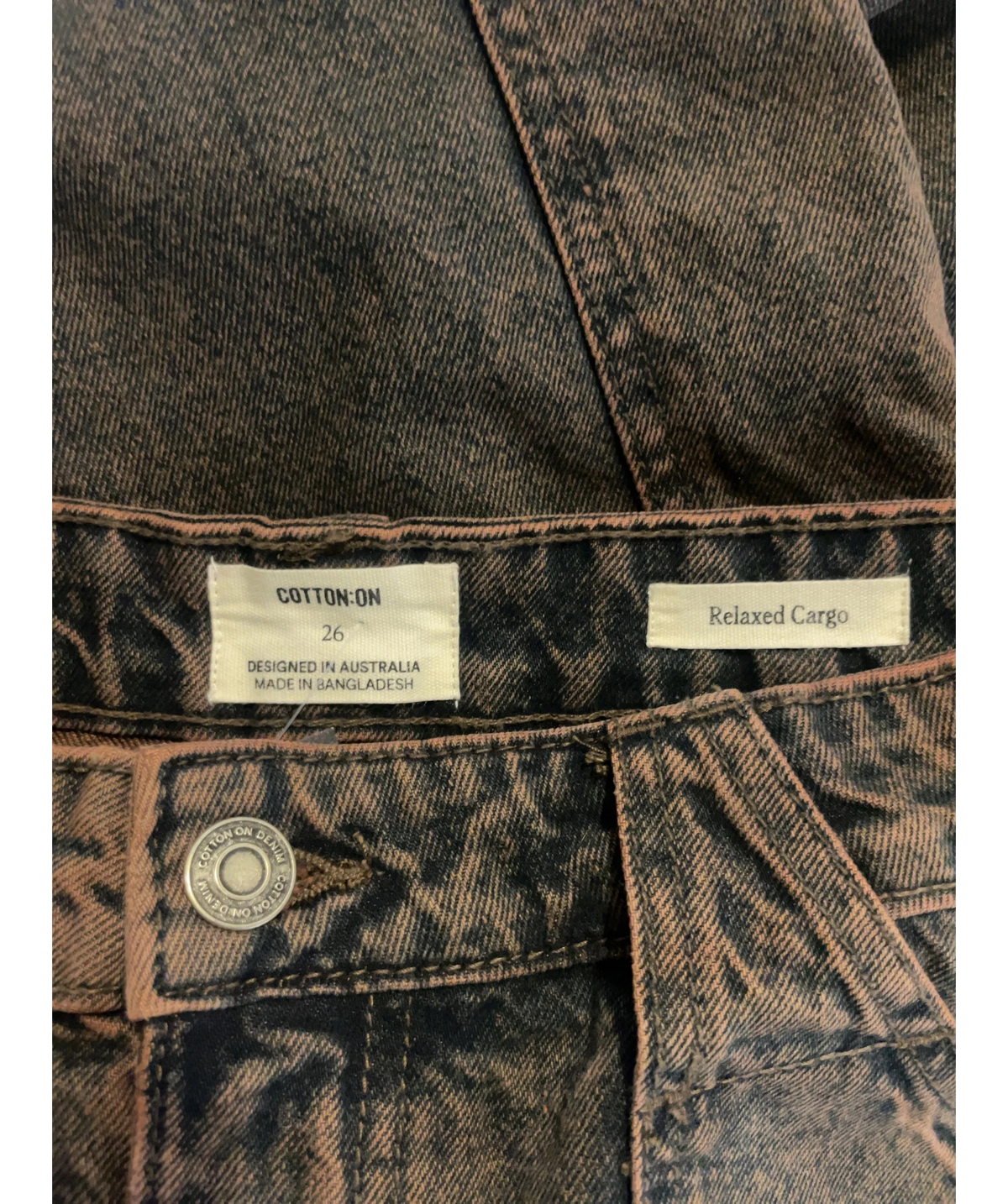 cotton on Brown Relaxed Cargo Jeans, size W26 — detail