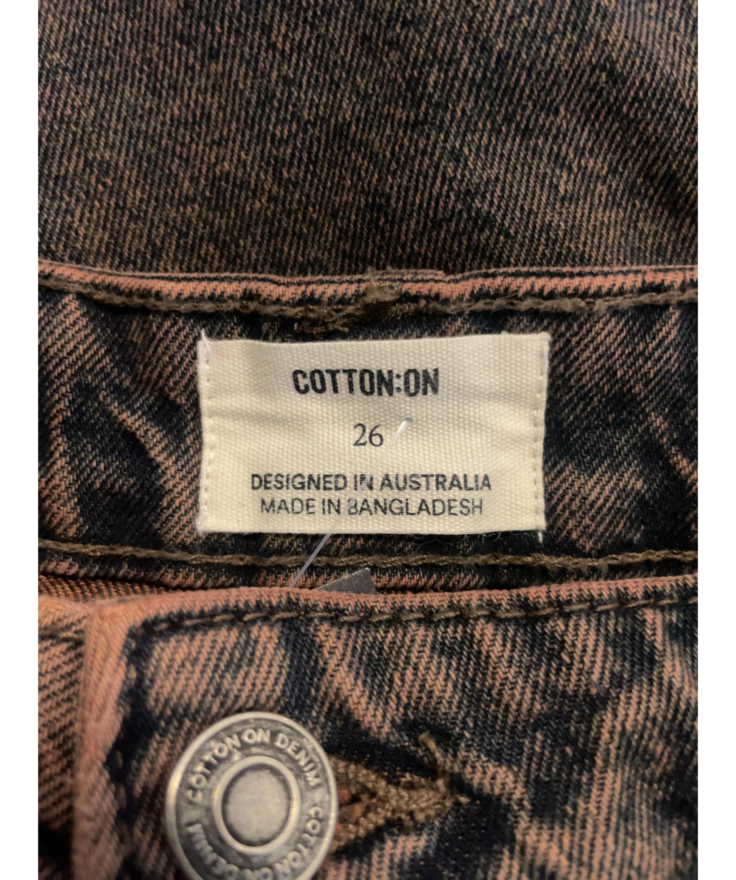 cotton on Brown Relaxed Cargo Jeans, size W26 — care label