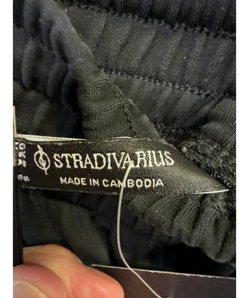 Stradivarius Black Black Elasticated Waist Wide Leg Trousers, size UK S — detail