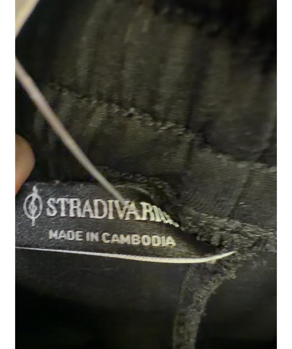 Stradivarius Black Black Elasticated Waist Wide Leg Trousers, size UK S — label