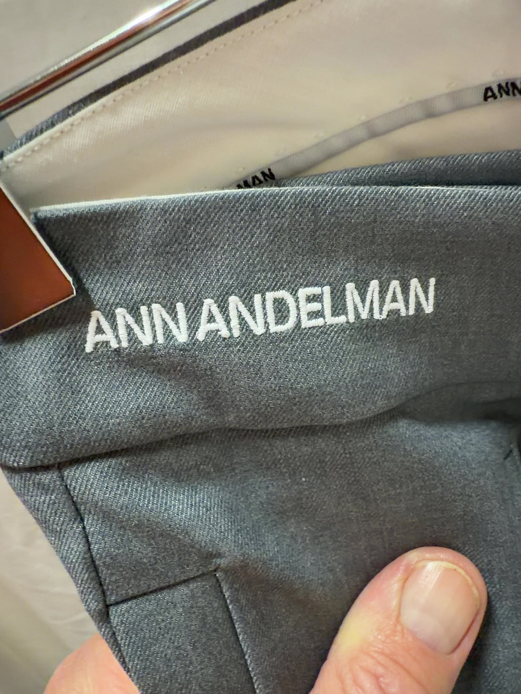 ANN ANDELMAN Grey Grey Asymmetric Pocket Wide Leg Trousers, size UK XS — detail