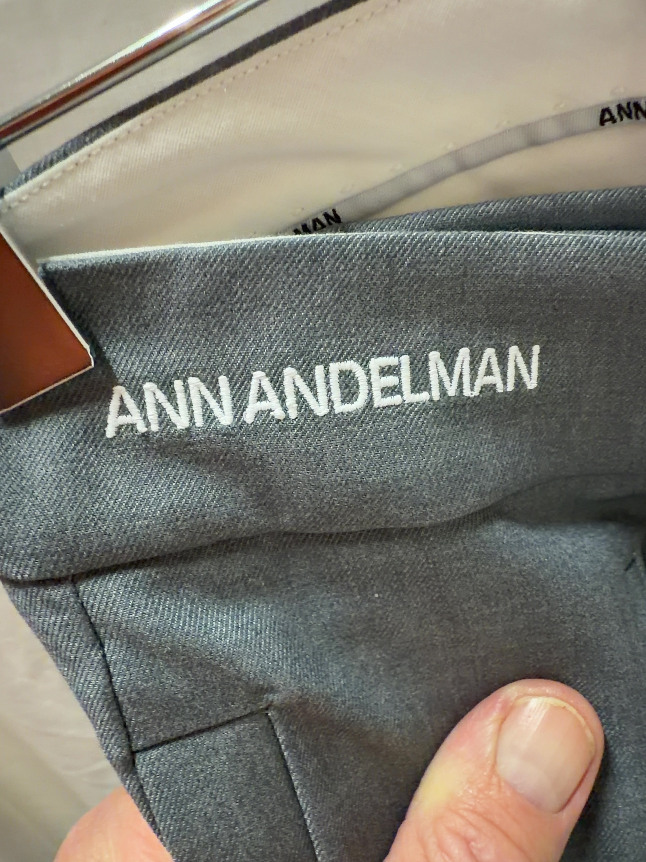 ANN ANDELMAN Grey Grey Asymmetric Pocket Wide Leg Trousers, size UK XS — detail