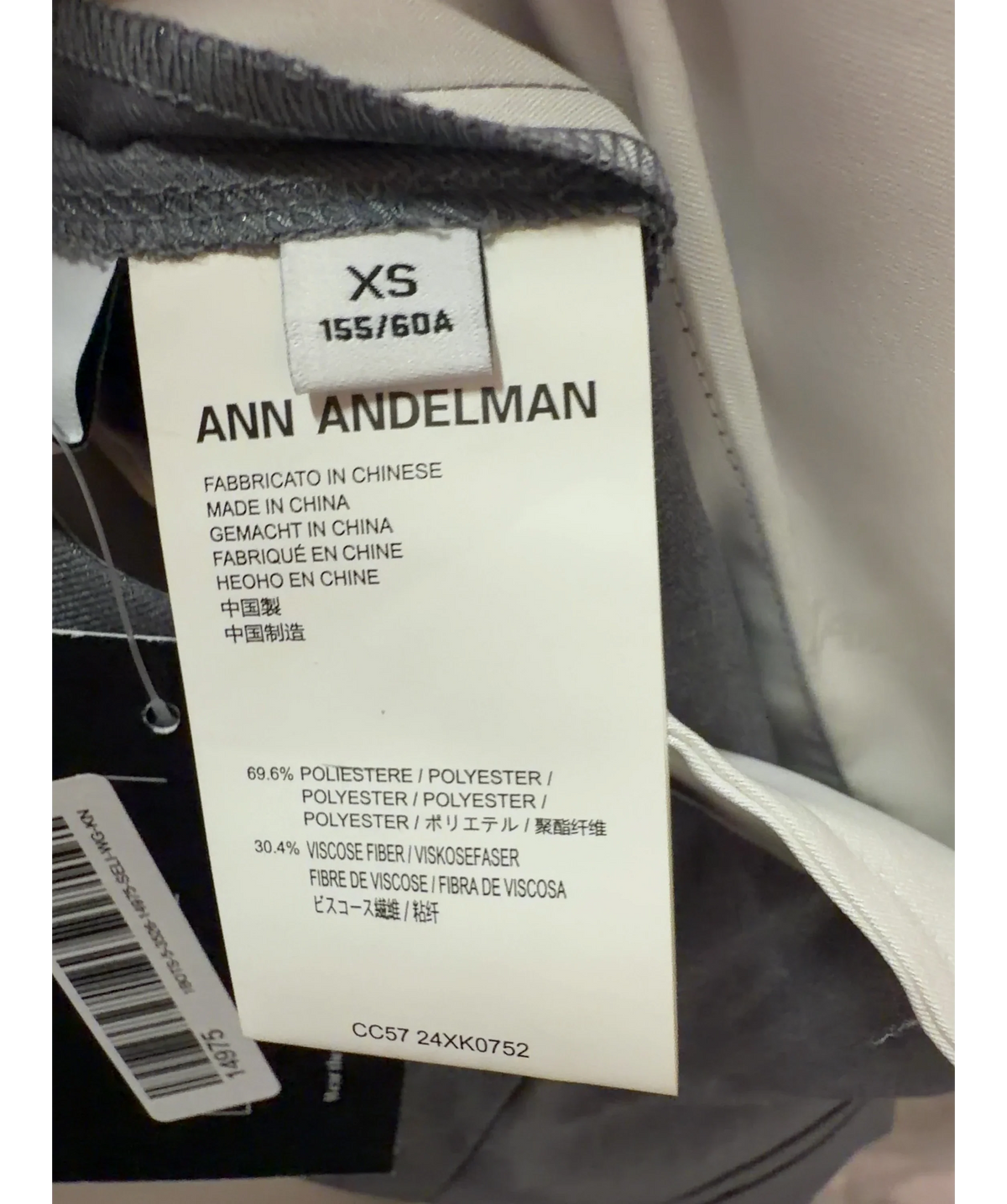 ANN ANDELMAN Grey Asymmetric Pocket Wide Leg Trousers UK XS — Size