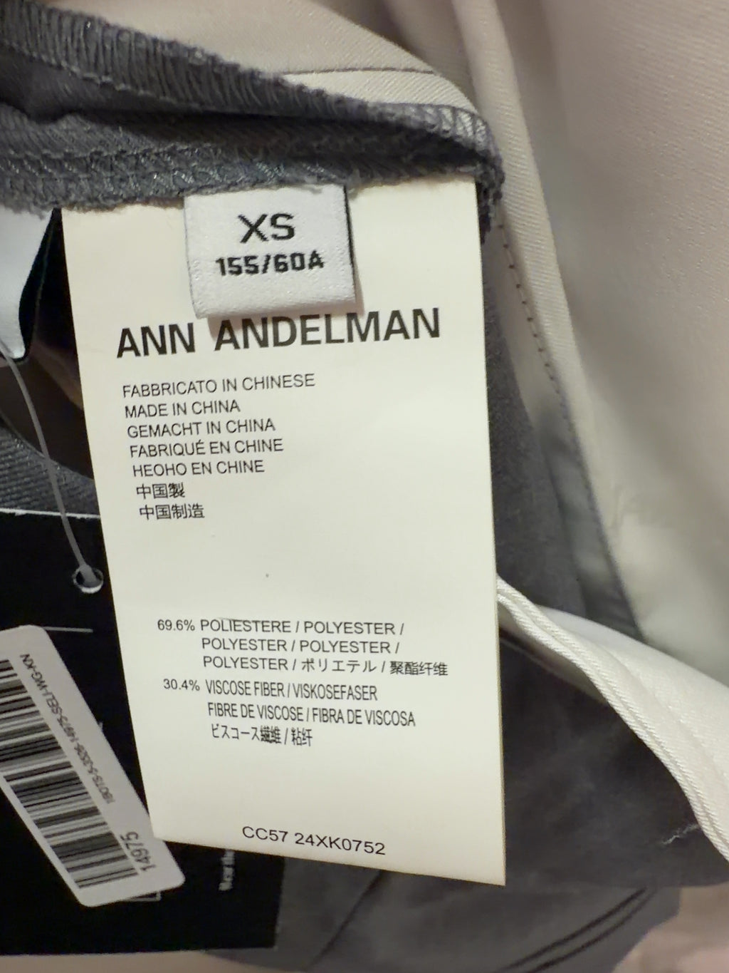 ANN ANDELMAN Grey Grey Asymmetric Pocket Wide Leg Trousers, size UK XS — care label