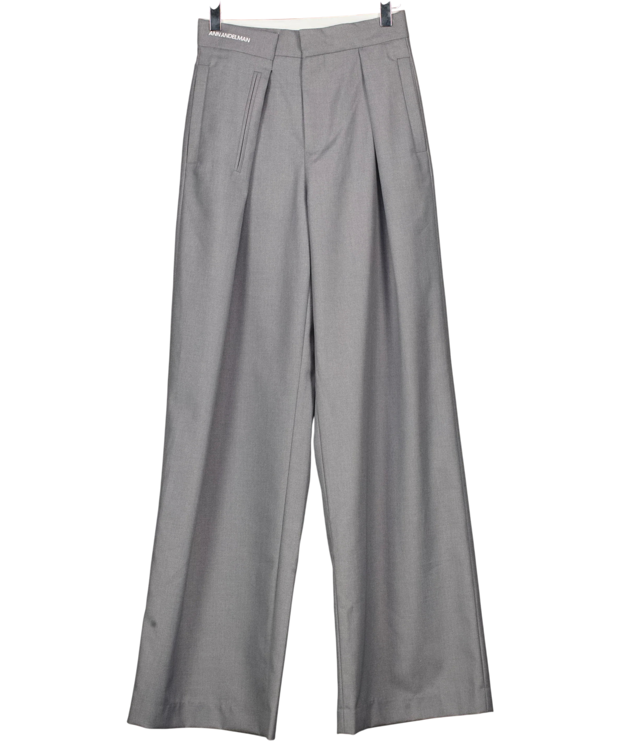 ANN ANDELMAN Grey Grey Asymmetric Pocket Wide Leg Trousers, size UK XS — front