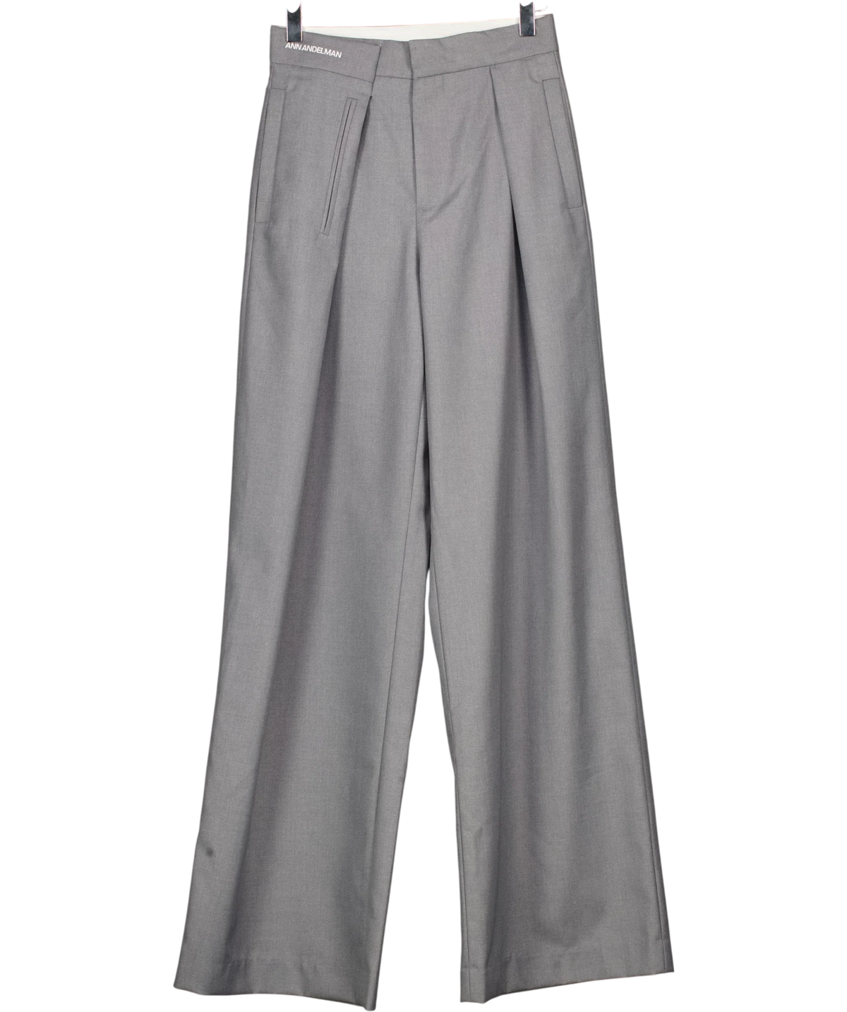ANN ANDELMAN Grey Grey Asymmetric Pocket Wide Leg Trousers, size UK XS — front