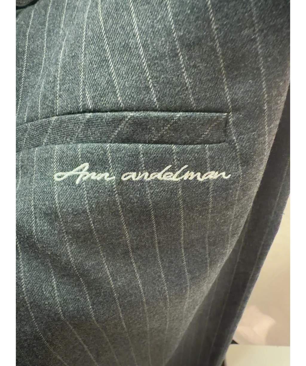 ANN ANDELMAN Grey Charcoal Grey Pinstripe Belted Trousers, size UK XS — detail