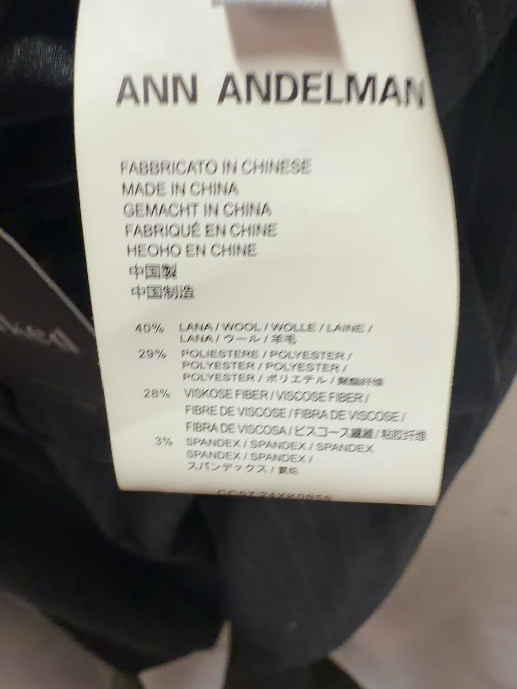 ANN ANDELMAN Grey Charcoal Grey Pinstripe Belted Trousers, size UK XS — label