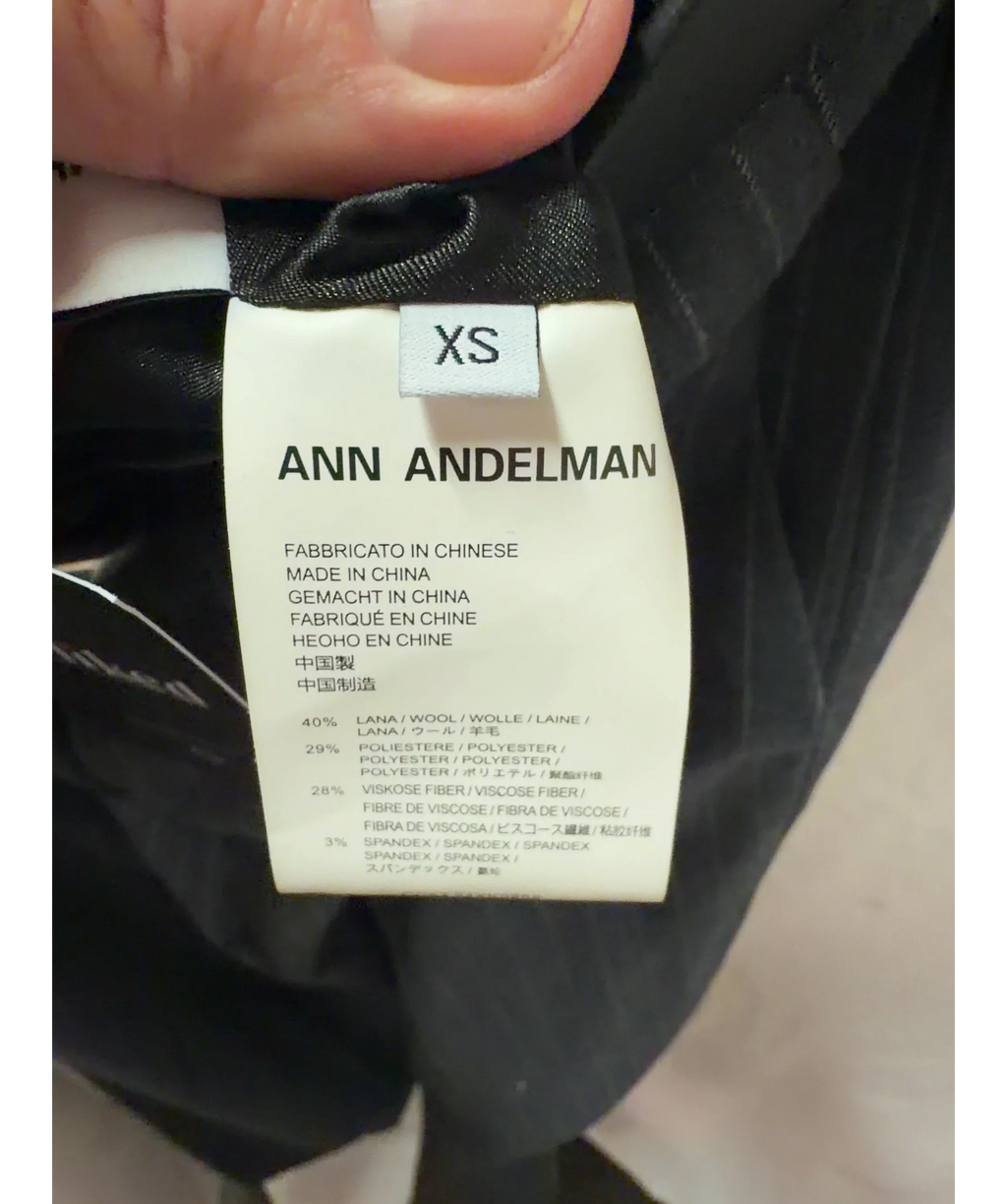 ANN ANDELMAN Charcoal Grey Pinstripe Belted Trousers UK XS — Size