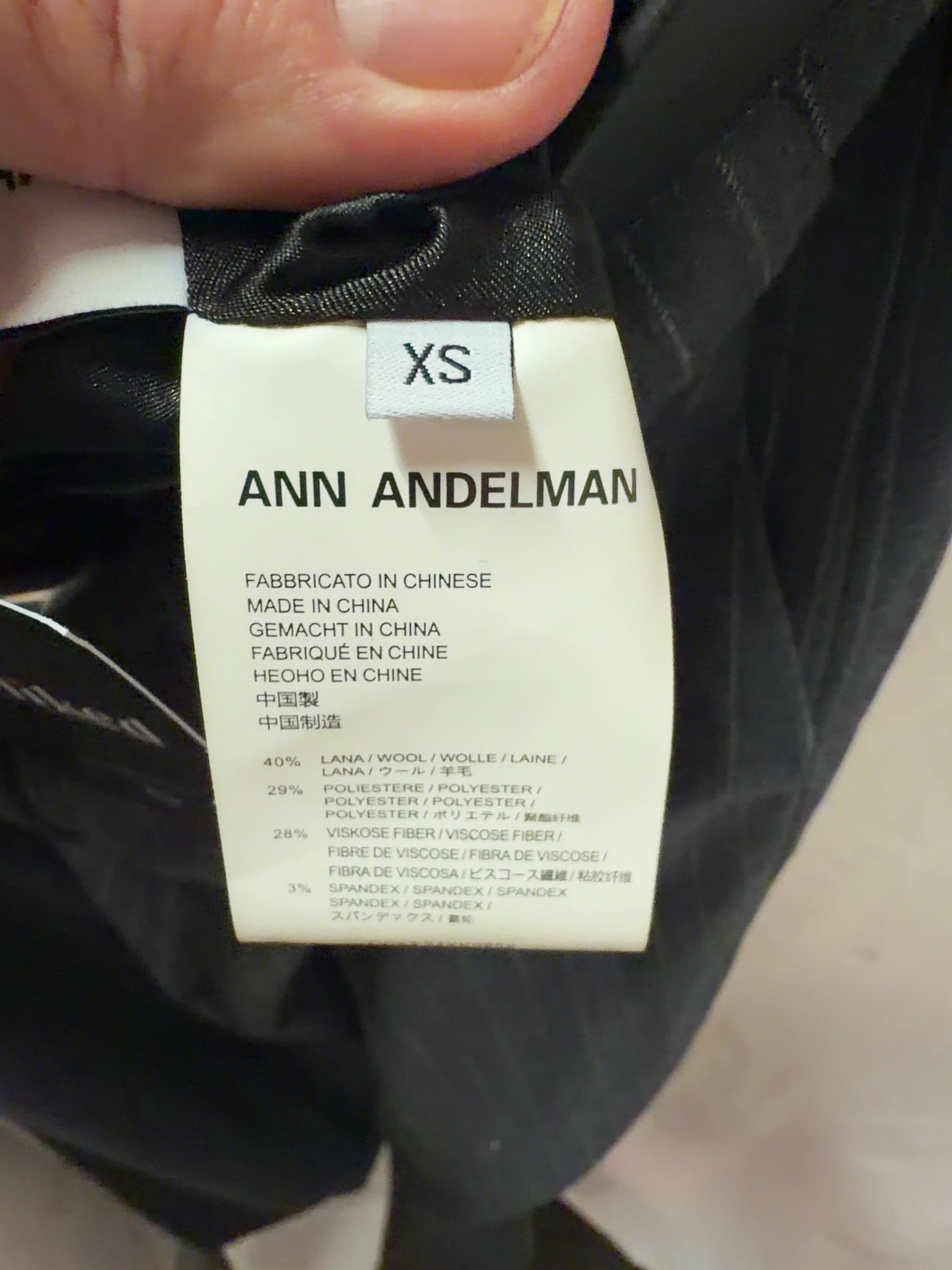 ANN ANDELMAN Grey Charcoal Grey Pinstripe Belted Trousers, size UK XS — care label