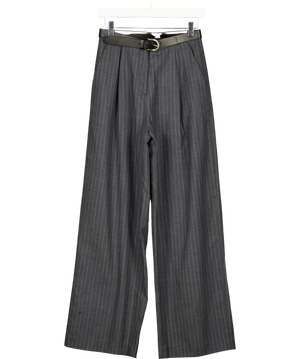 ANN ANDELMAN Charcoal Grey Pinstripe Belted Trousers UK XS