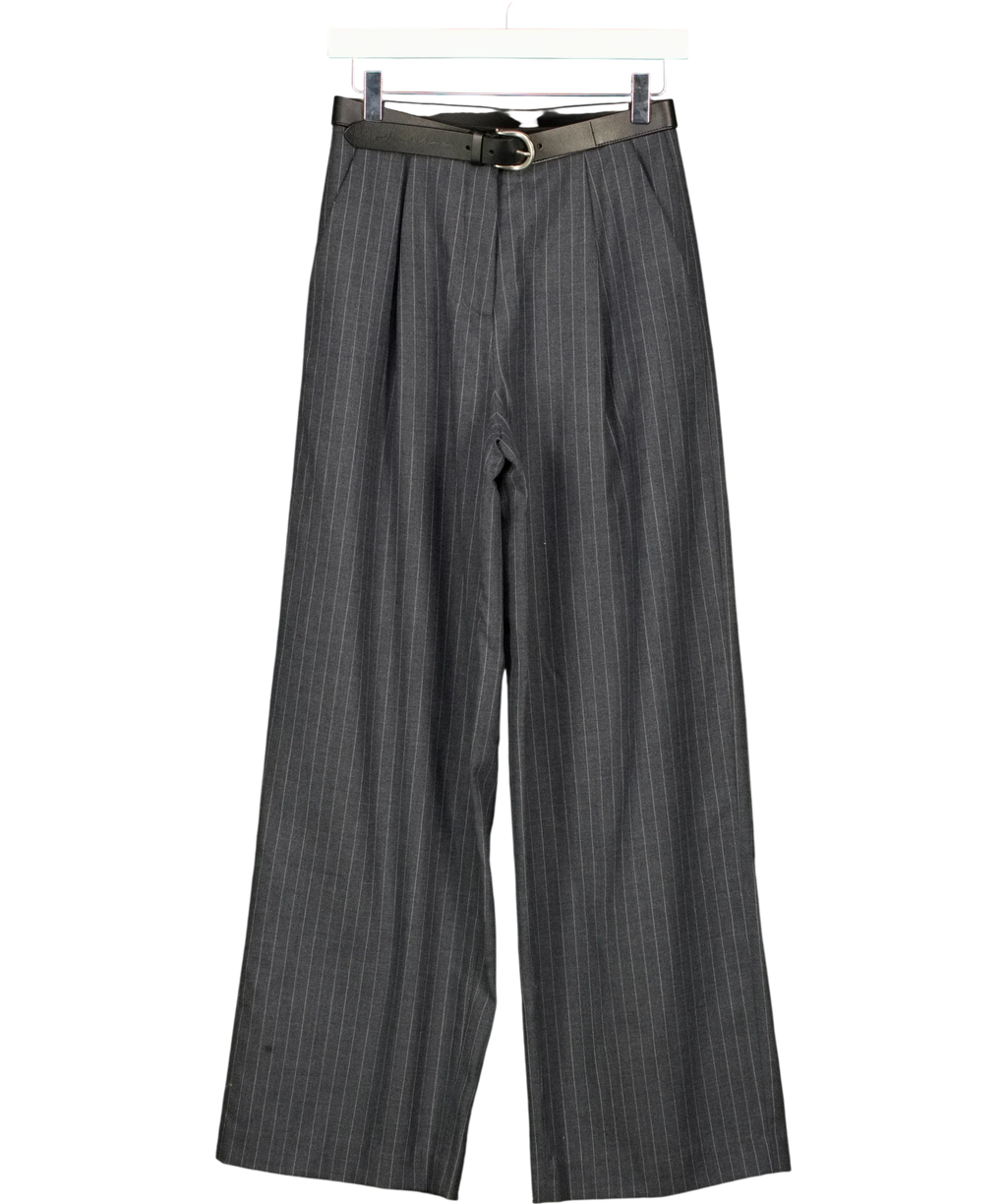 ANN ANDELMAN Grey Charcoal Grey Pinstripe Belted Trousers, size UK XS — front
