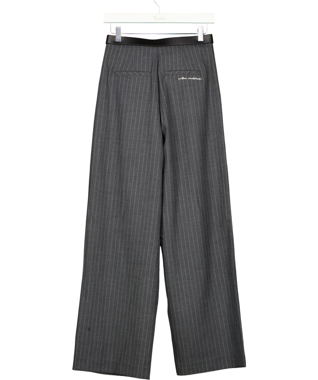 ANN ANDELMAN Grey Charcoal Grey Pinstripe Belted Trousers, size UK XS — back