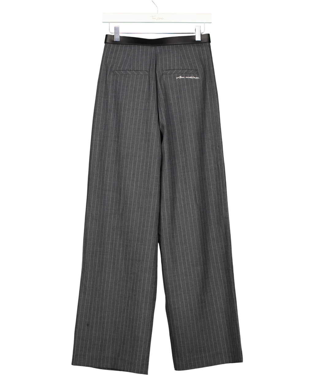 ANN ANDELMAN Grey Charcoal Grey Pinstripe Belted Trousers, size UK XS — back