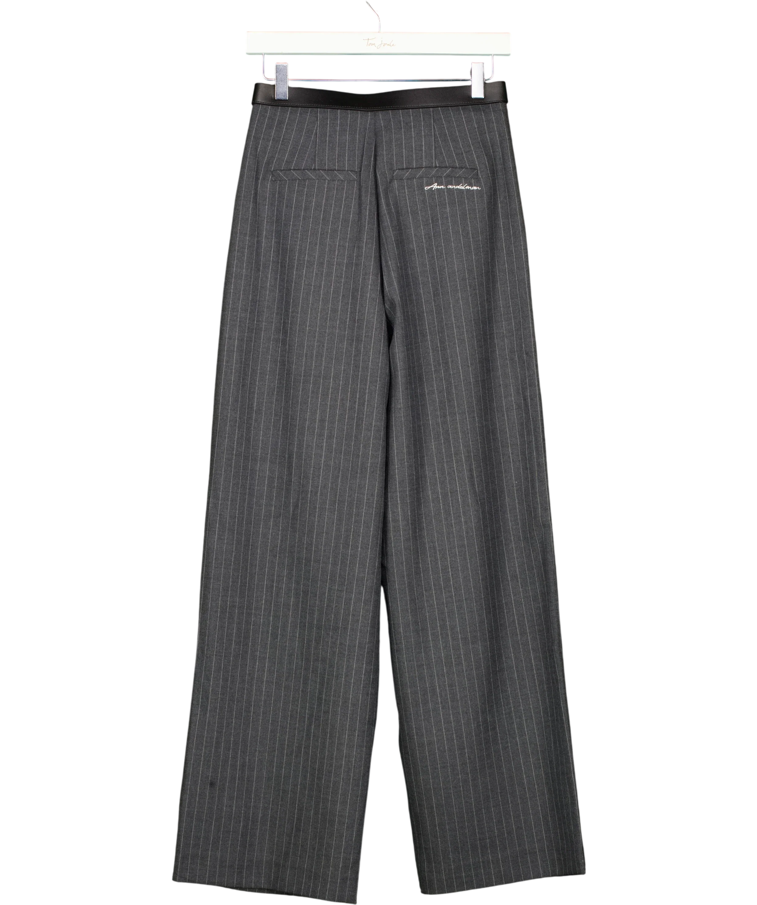 ANN ANDELMAN Grey Charcoal Grey Pinstripe Belted Trousers, size UK XS — back