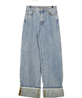 The Couture Club Blue Light Wash Fold Over Hem Wide Leg Jean, size UK 8 — front