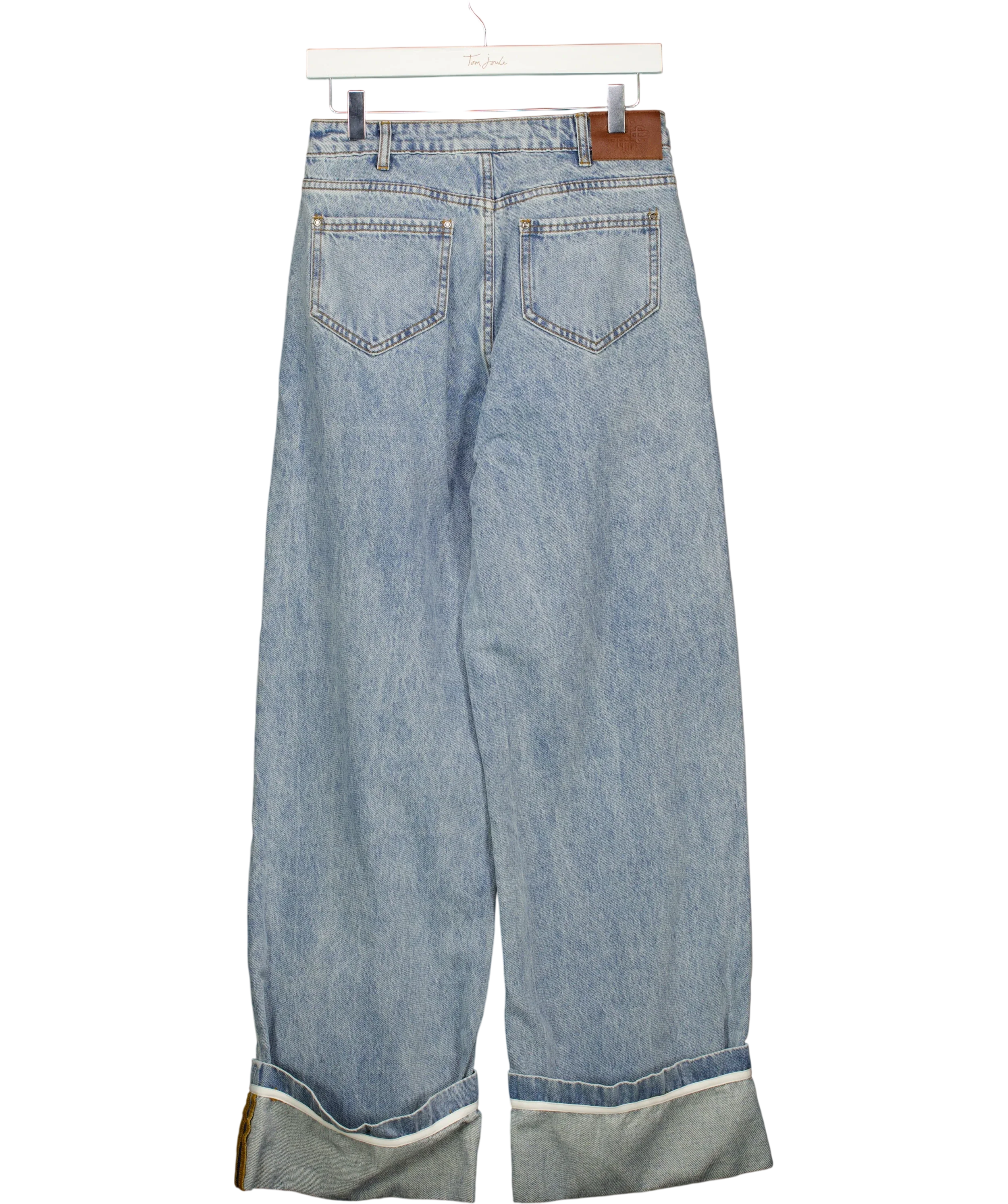 The Couture Club Blue Light Wash Fold Over Hem Wide Leg Jean, size UK 8 — back
