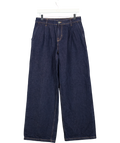MANGO Blue Dark Wash Pleated Wide Leg Jeans, size UK 8 — front