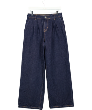 MANGO Blue Dark Wash Pleated Wide Leg Jeans UK 8