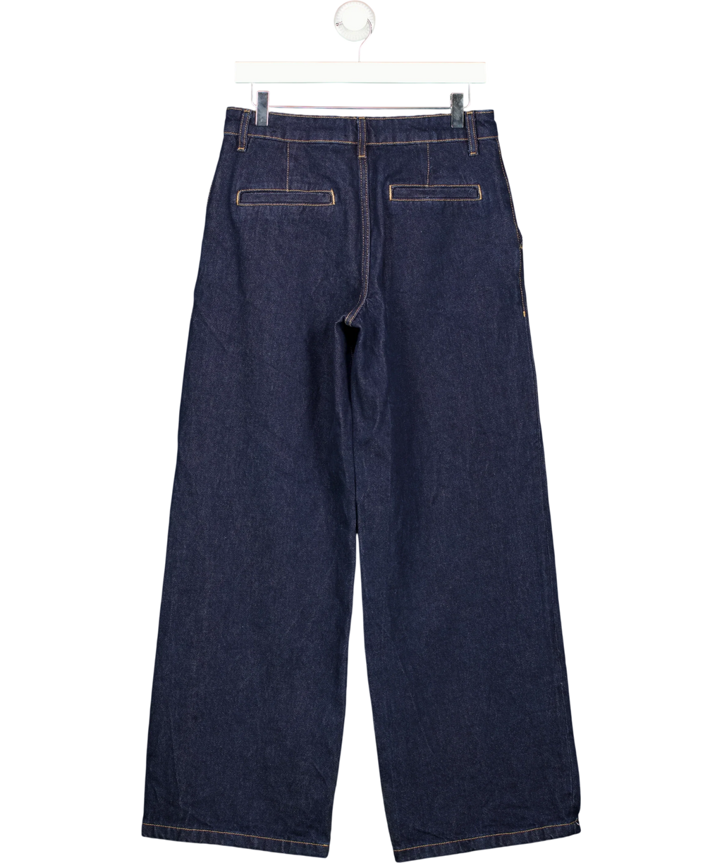 MANGO Blue Dark Wash Pleated Wide Leg Jeans, size UK 8 — back