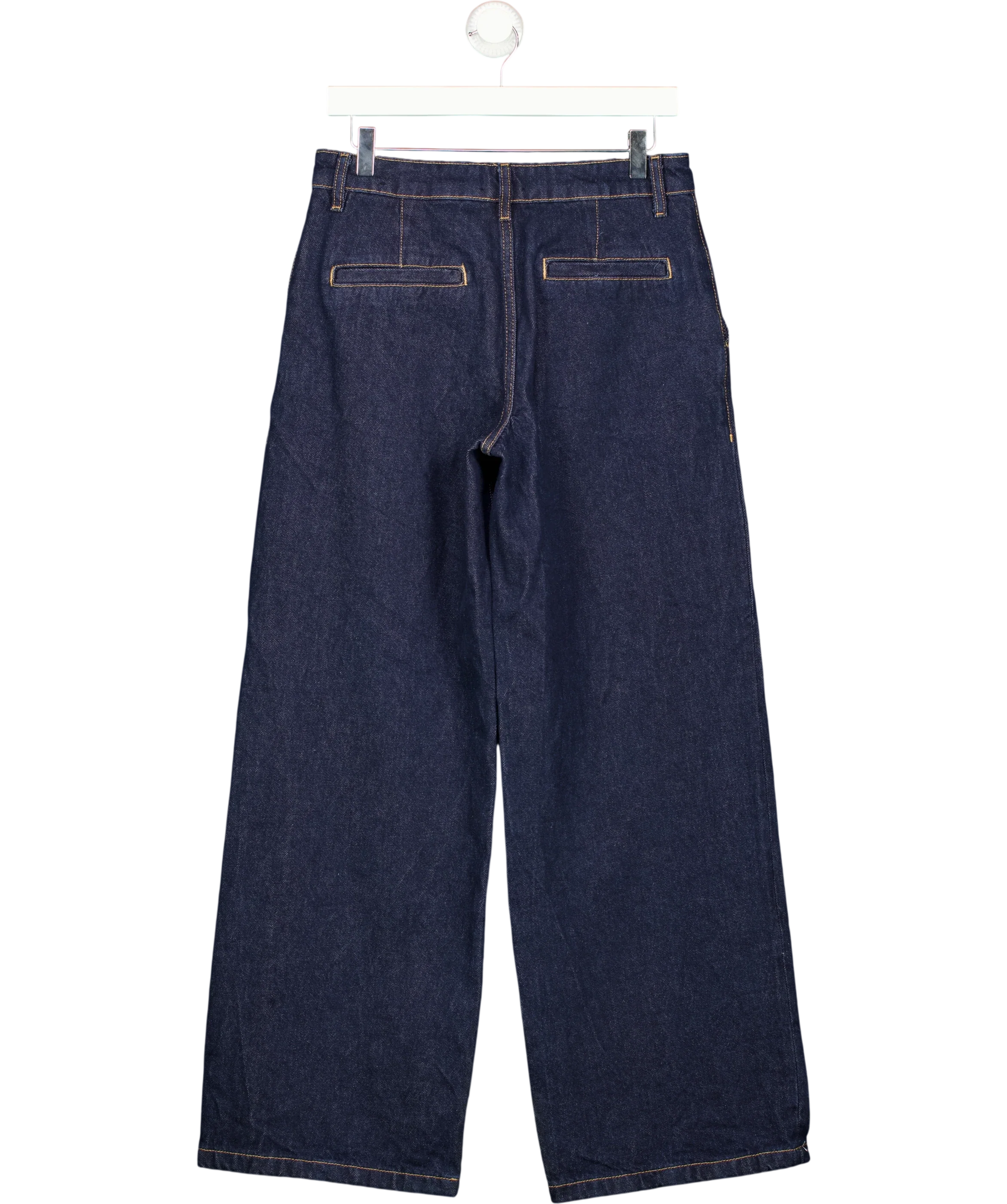 MANGO Blue Dark Wash Pleated Wide Leg Jeans, size UK 8 — back