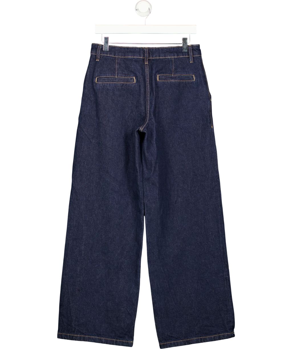 MANGO Blue Dark Wash Pleated Wide Leg Jeans, size UK 8 — back