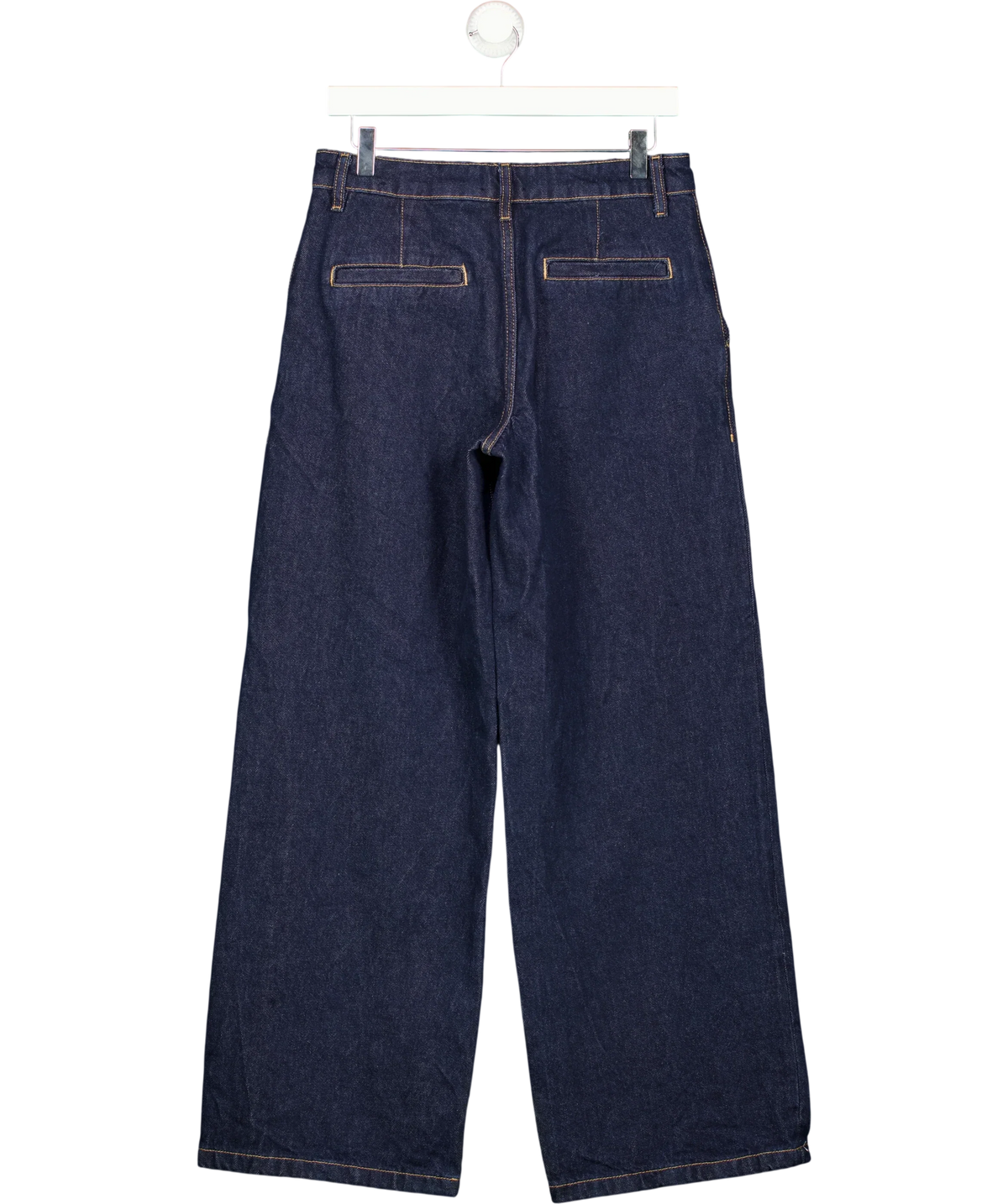 MANGO Blue Dark Wash Pleated Wide Leg Jeans, size UK 8 — back