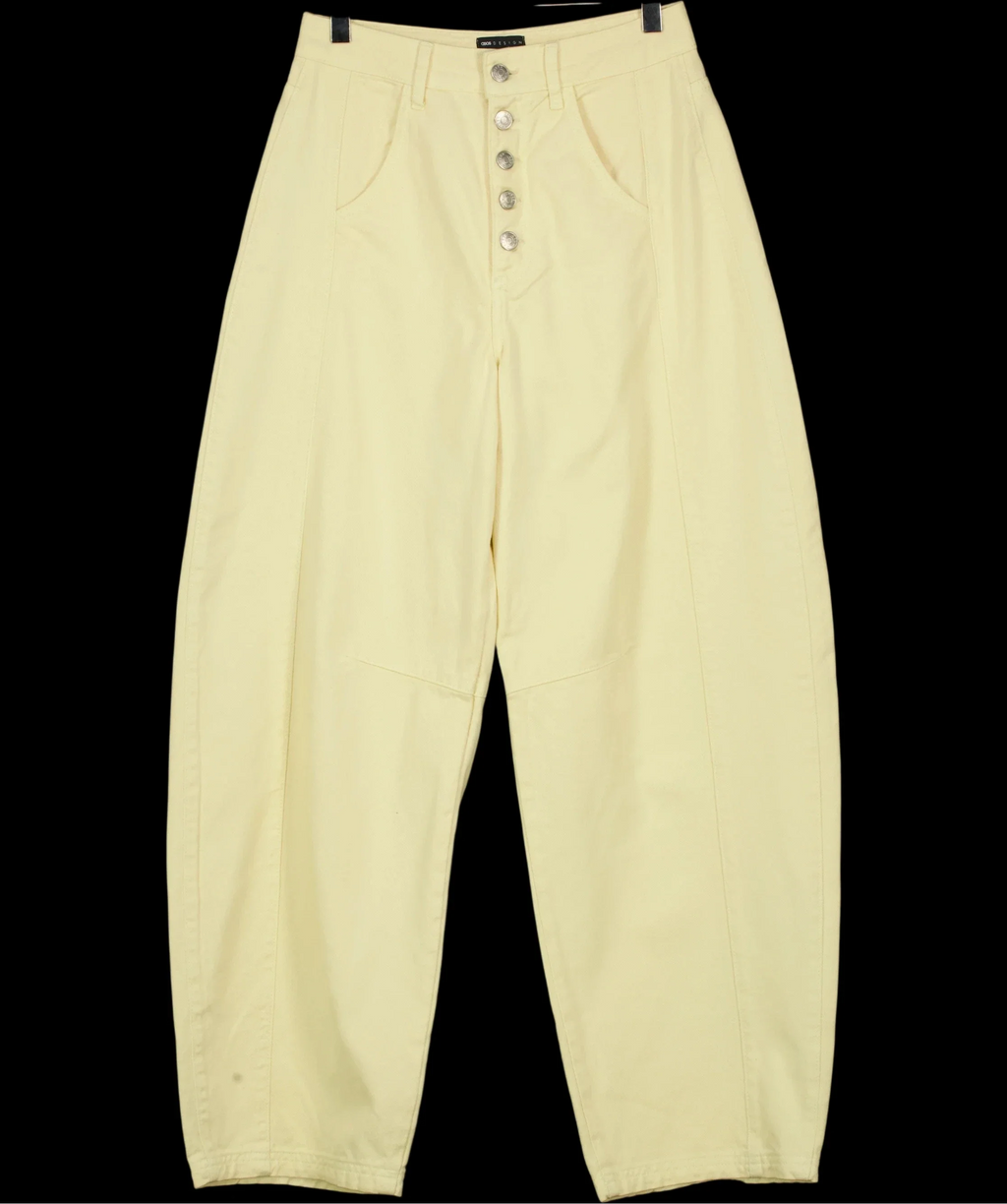 ASOS Yellow Design Pastel Yellow Barrel Leg Button Fly Jeans, size UK 8 — care label