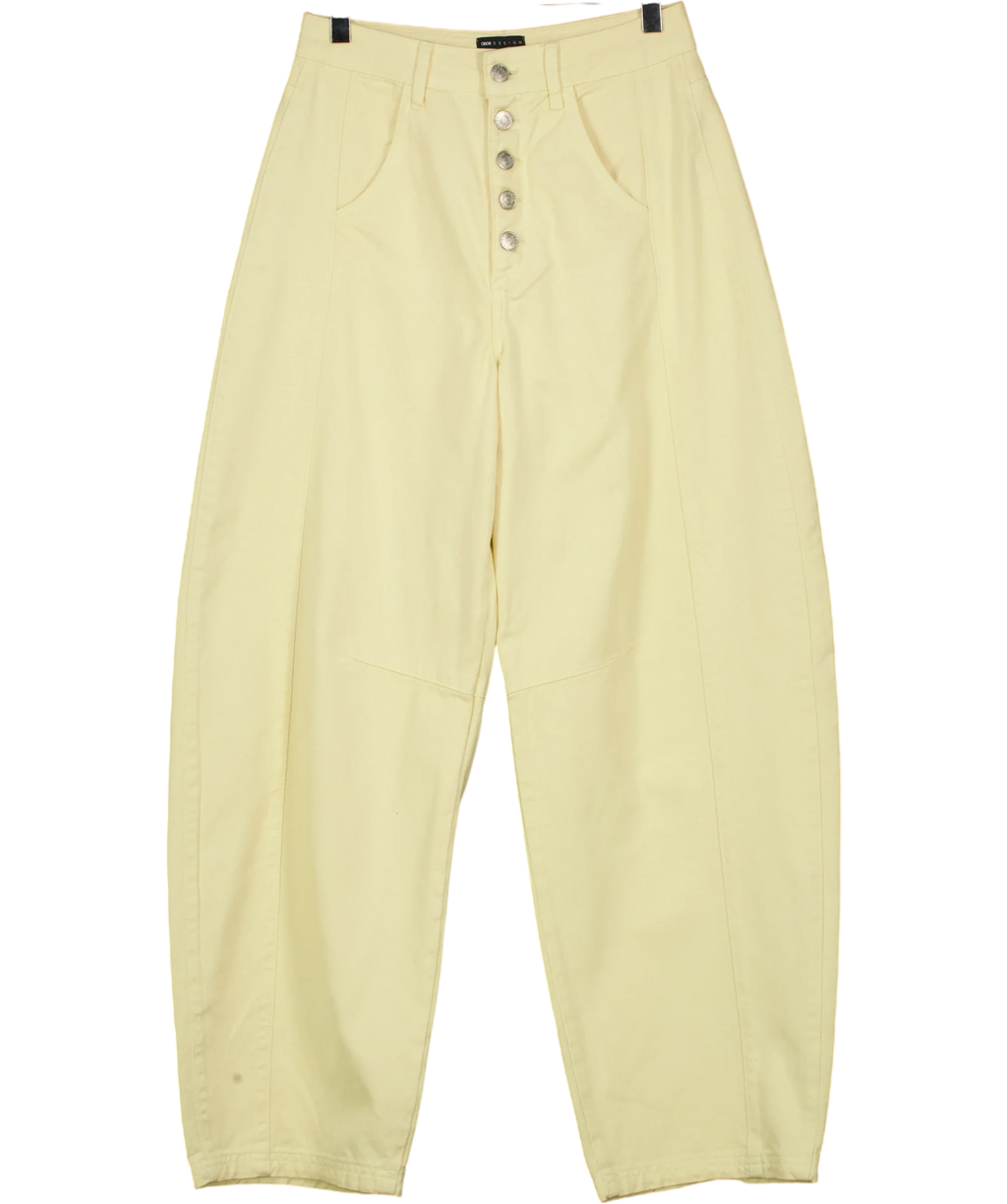 ASOS Yellow Design Pastel Yellow Barrel Leg Button Fly Jeans, size UK 8 — front