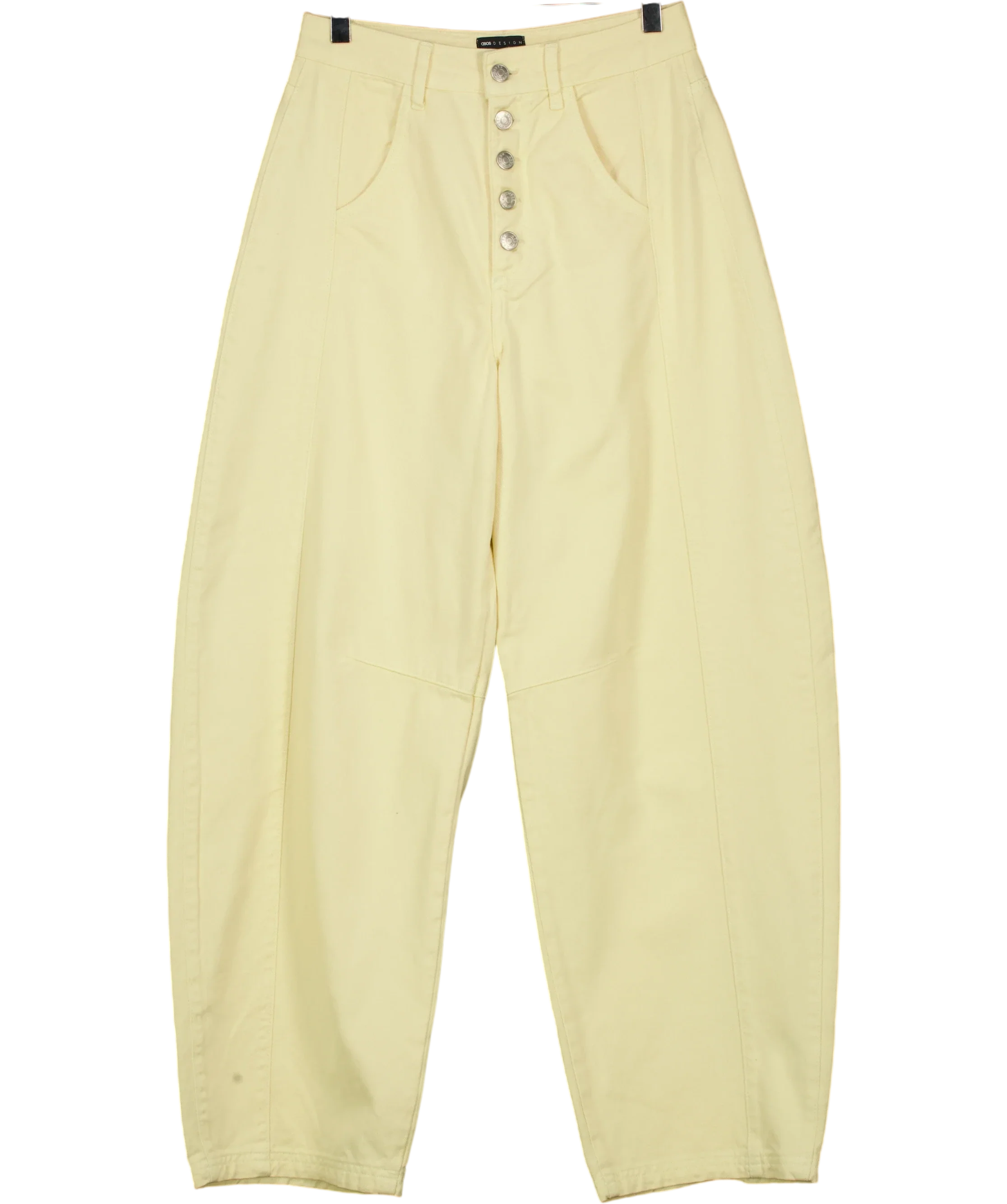ASOS Yellow Design Pastel Yellow Barrel Leg Button Fly Jeans, size UK 8 — front
