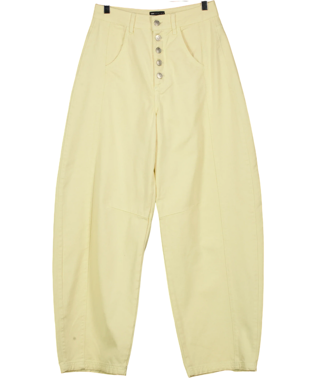 ASOS Yellow Design Pastel Yellow Barrel Leg Button Fly Jeans, size UK 8 — front