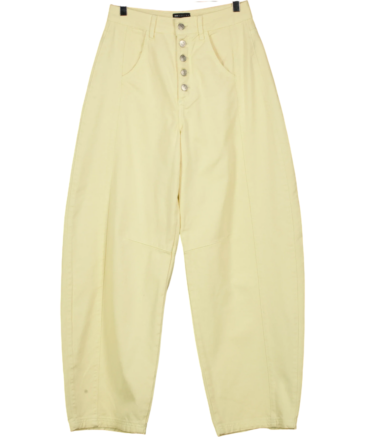 ASOS Yellow Design Pastel Yellow Barrel Leg Button Fly Jeans, size UK 8 — front