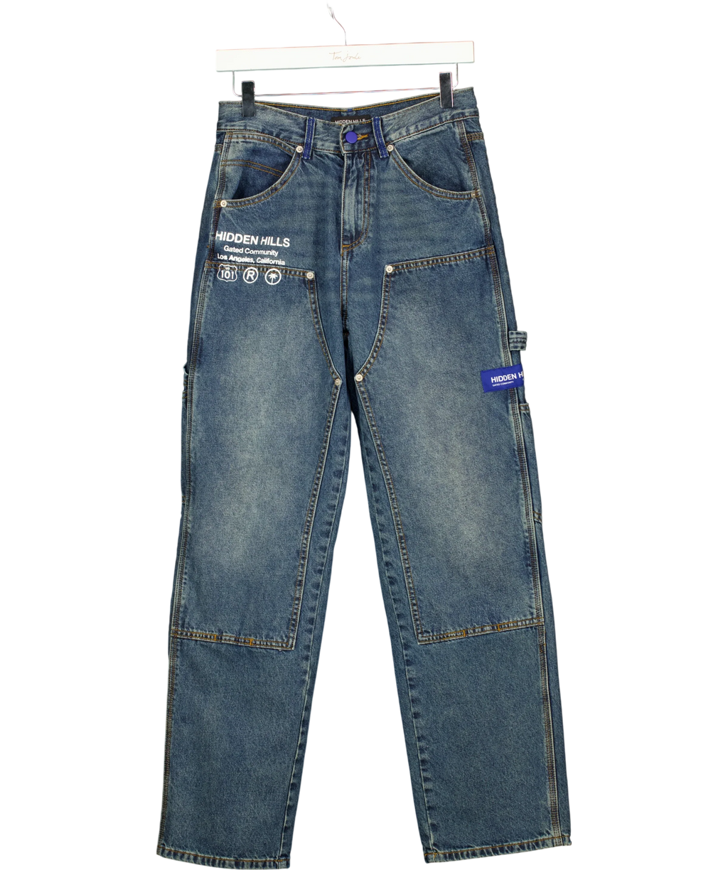Hidden Hills Blue Blue Label Carpenter Double Knee Graphic Jeans Size XS, size UK XS — front
