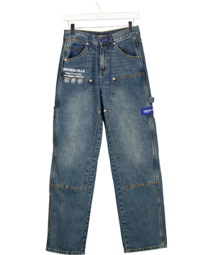 Hidden Hills Blue Label Carpenter Double Knee Graphic Jeans Size Xs UK XS