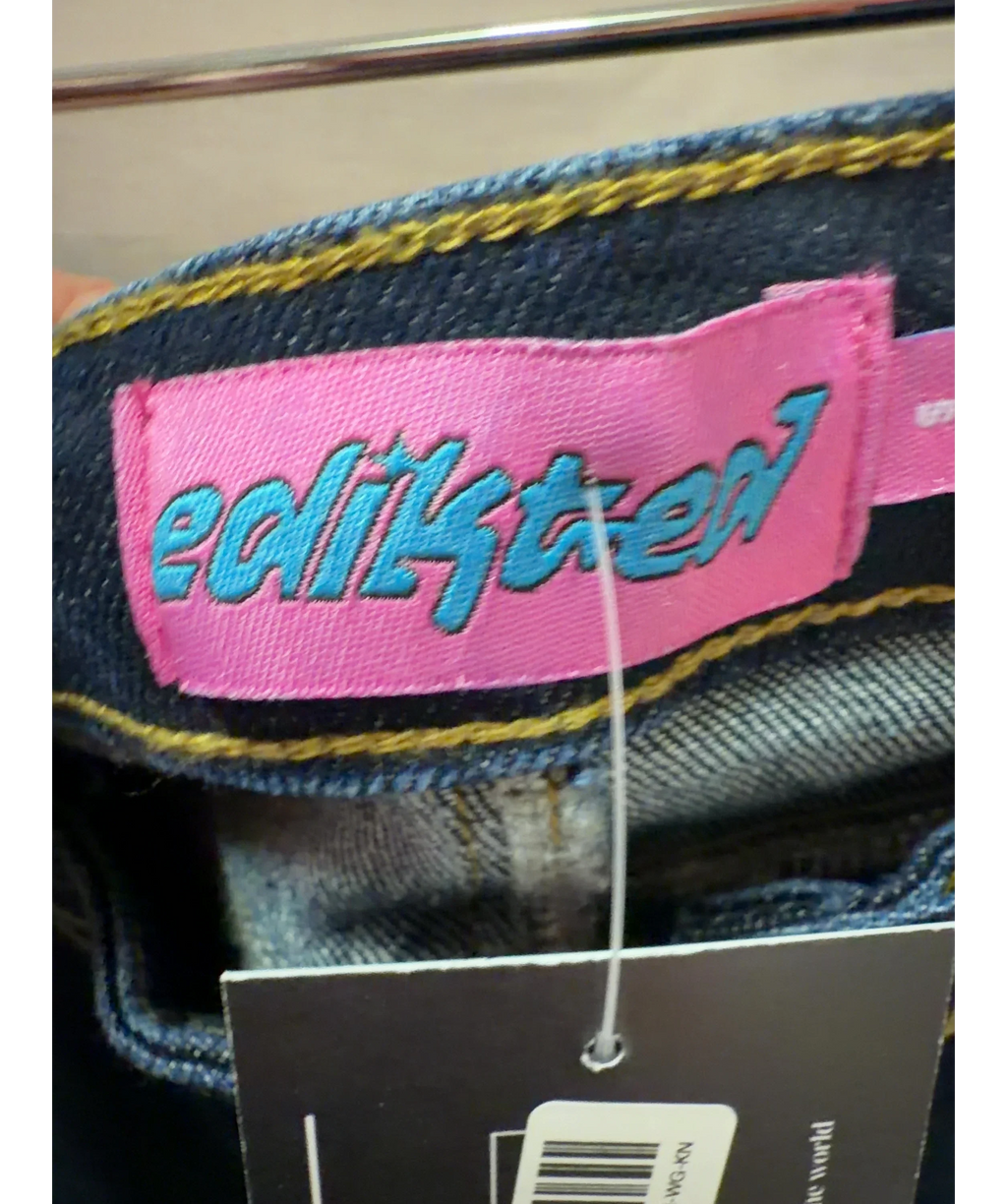 Edikted Blue Alison Dark Wash Low Rise Flared Jeans, size UK S — detail