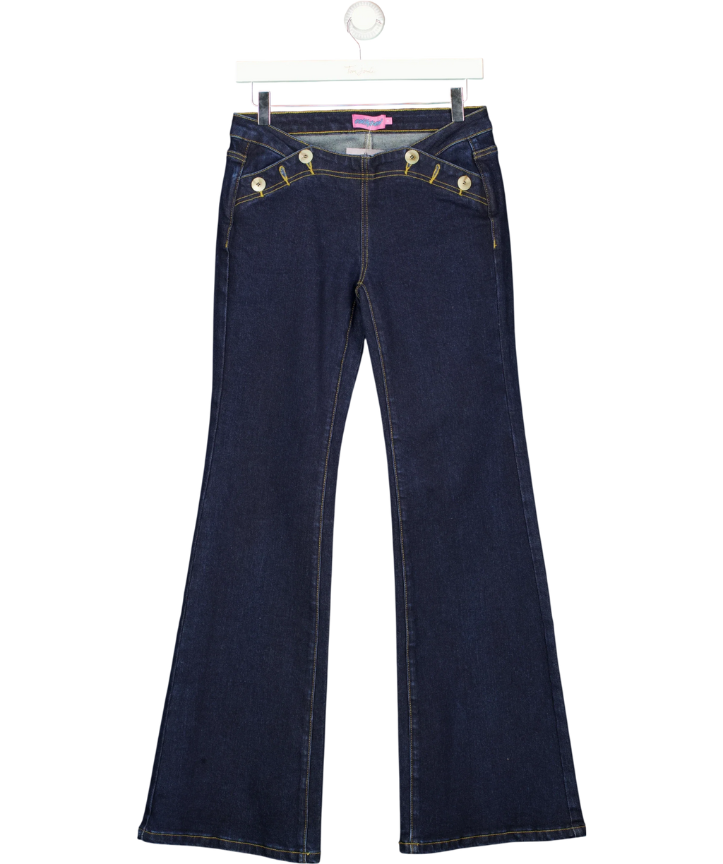 Edikted Blue Alison Dark Wash Low Rise Flared Jeans, size UK S — front