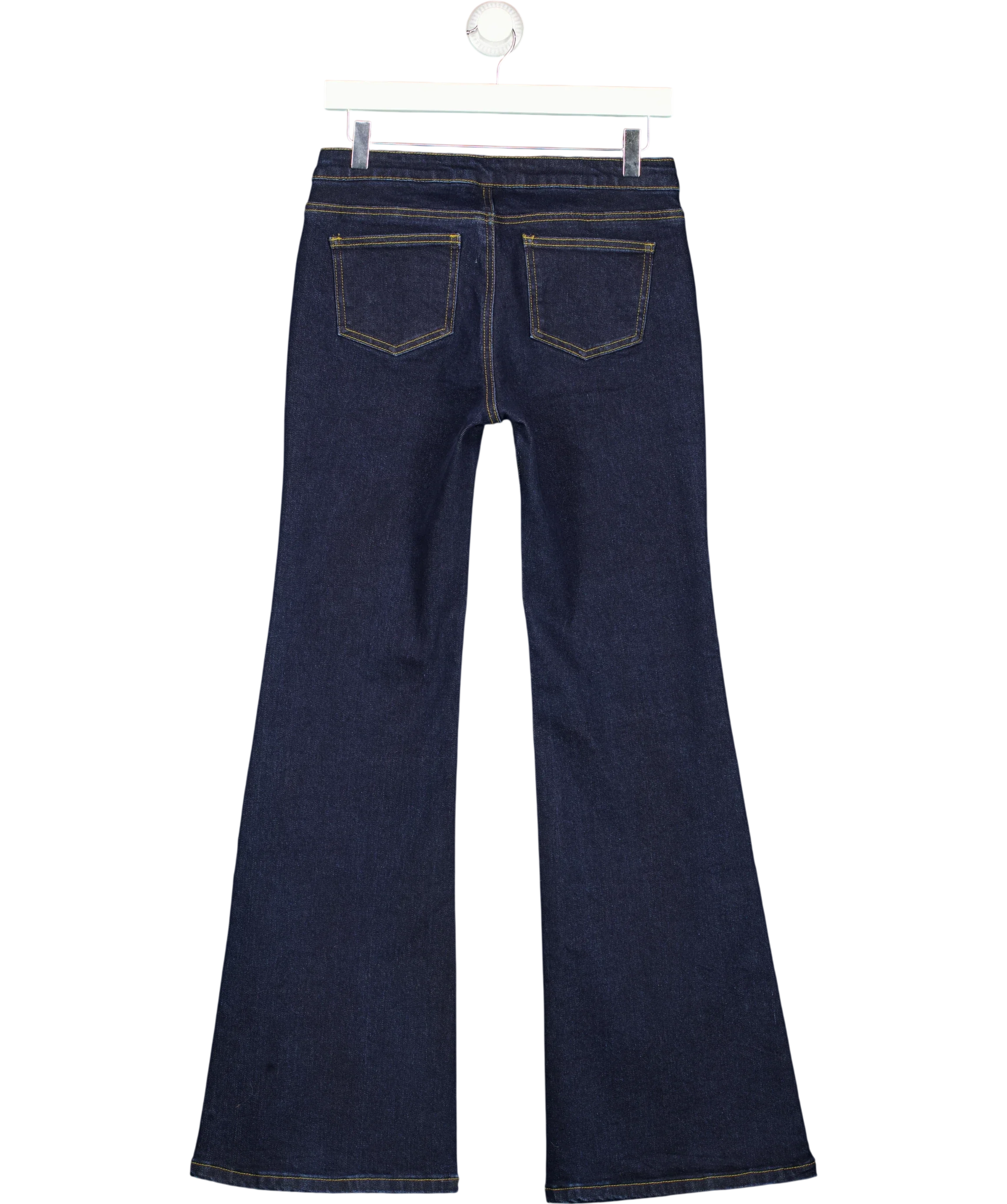 Edikted Blue Alison Dark Wash Low Rise Flared Jeans, size UK S — back