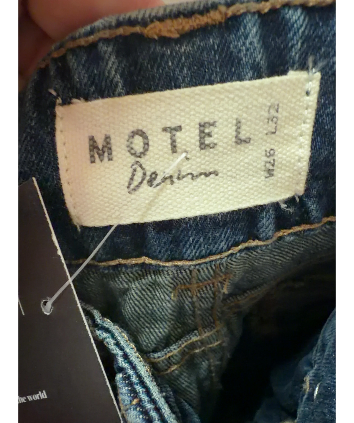 MOTEL Blue s Vintage Mid Blue Pocket Front Wide Leg Jeans W26 L32, size UK 8 — detail