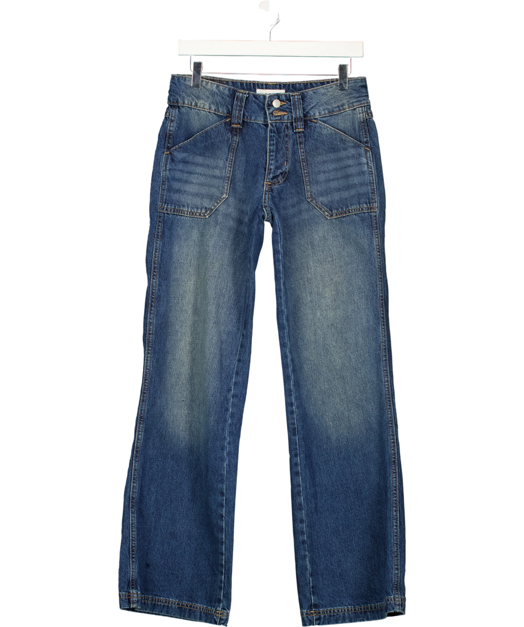 MOTEL Blue s Vintage Mid Blue Pocket Front Wide Leg Jeans W26 L32, size UK 8 — front