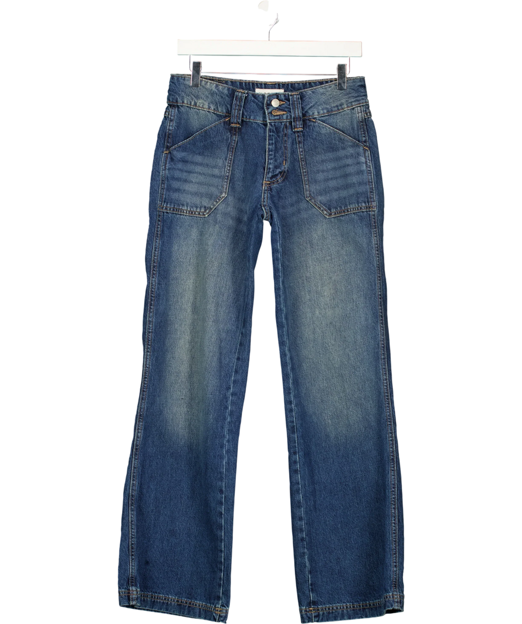 MOTEL Blue s Vintage Mid Blue Pocket Front Wide Leg Jeans W26 L32, size UK 8 — front