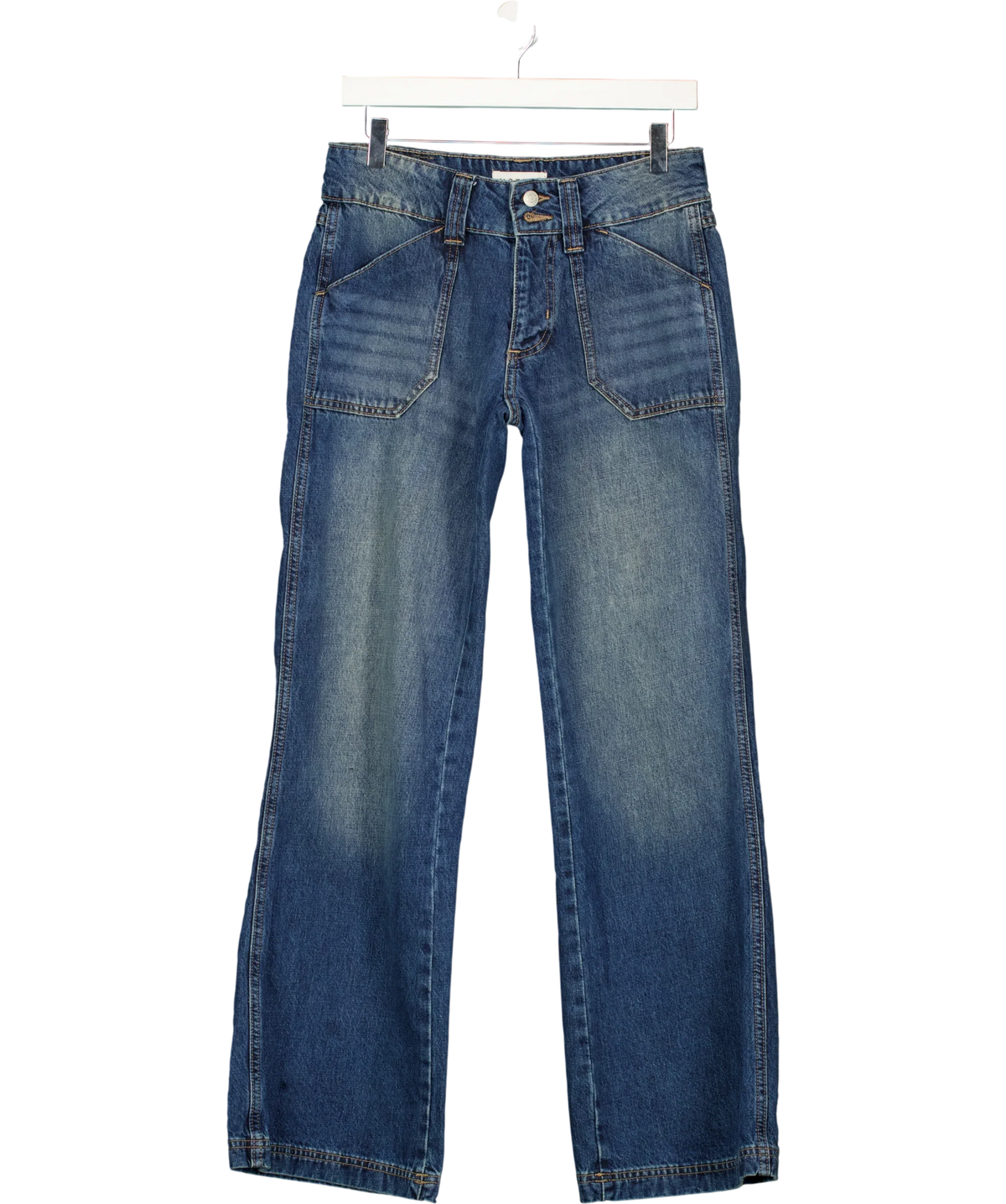 MOTEL Blue s Vintage Mid Blue Pocket Front Wide Leg Jeans W26 L32, size UK 8 — front