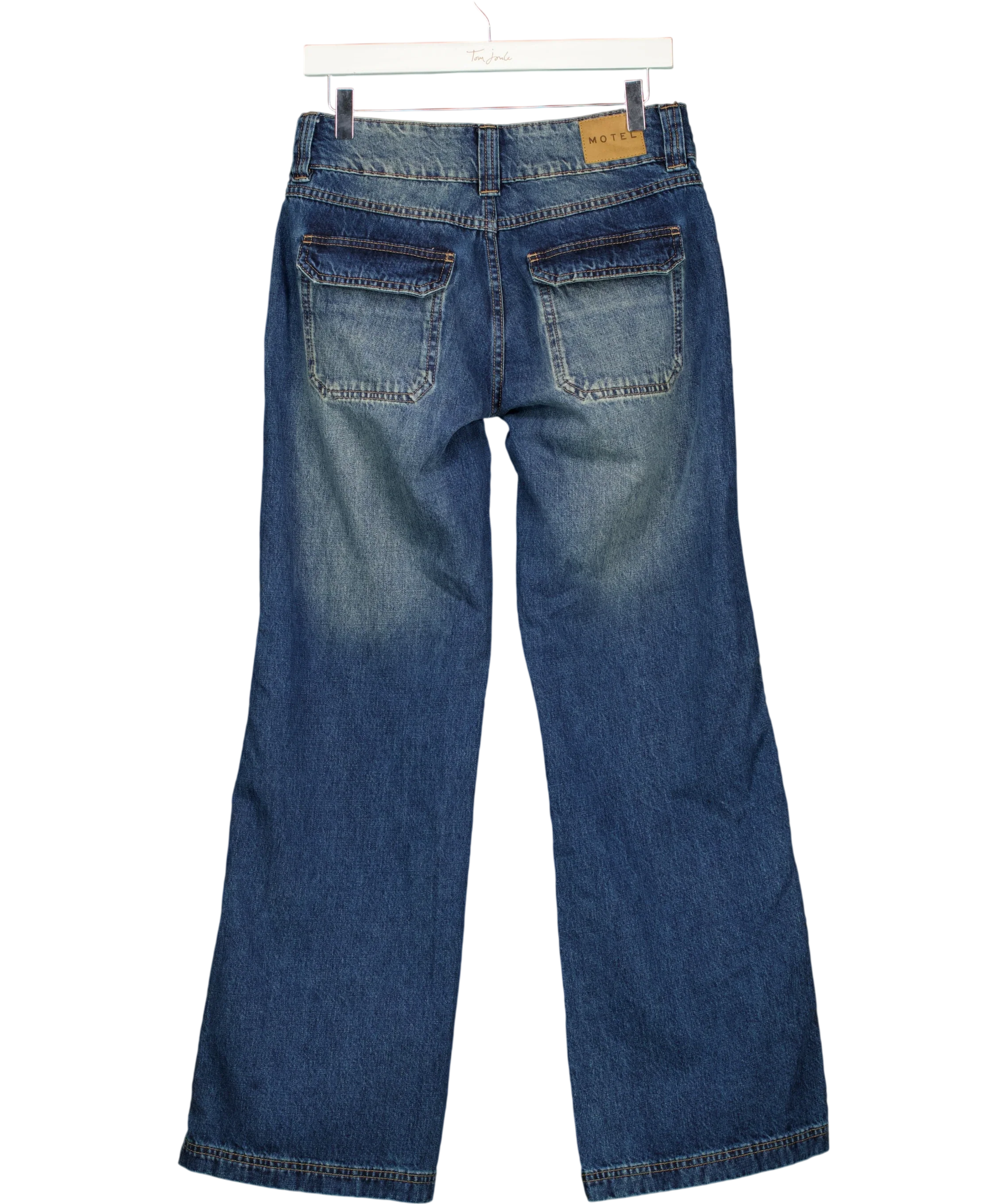 MOTEL Blue s Vintage Mid Blue Pocket Front Wide Leg Jeans W26 L32, size UK 8 — back