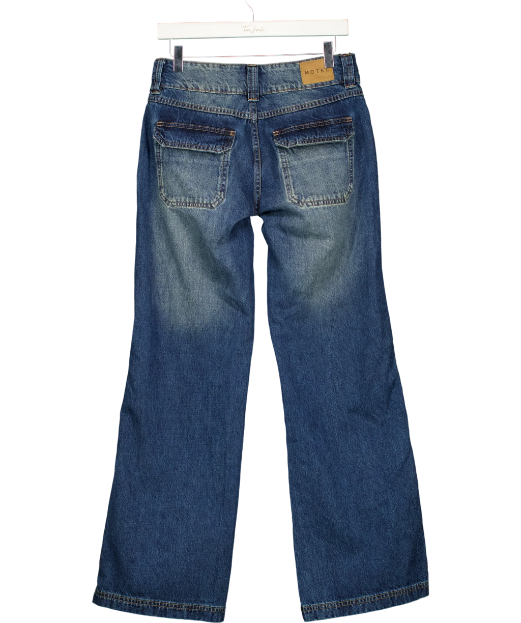 MOTEL Blue s Vintage Mid Blue Pocket Front Wide Leg Jeans W26 L32, size UK 8 — back