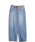 Edikted Blue Grommet Wide Leg Lace Up Jeans, size UK S — front