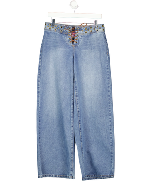 Edikted Blue Grommet Wide Leg Lace Up Jeans UK S