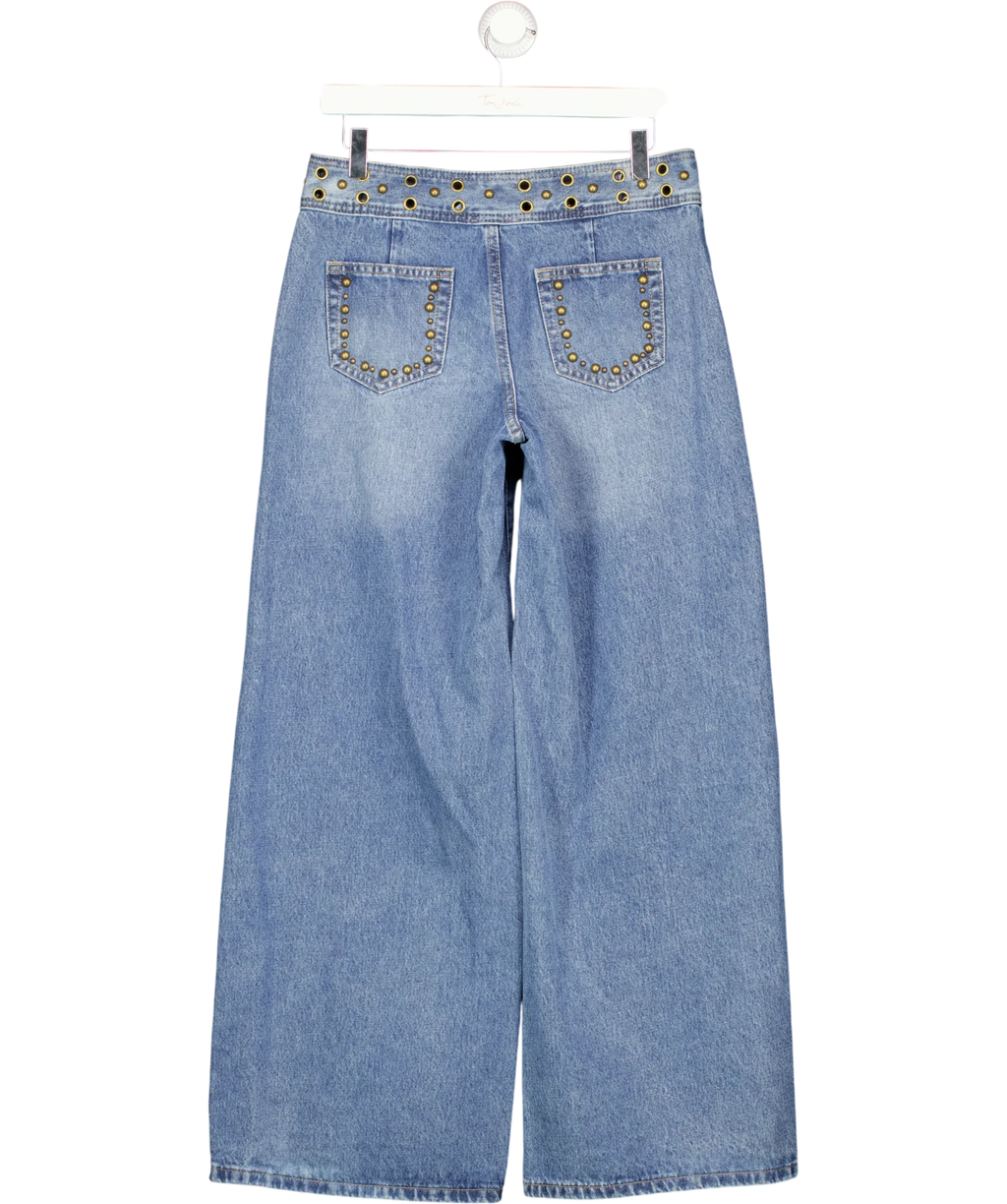 Edikted Blue Grommet Wide Leg Lace Up Jeans, size UK S — back